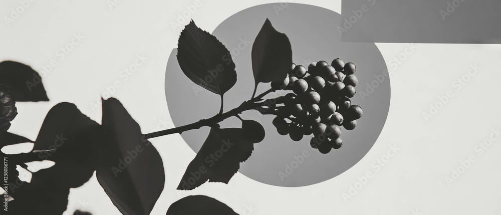 Aufkleber minimalist collage featuring geometric shapes and a close-up of berries on a branch