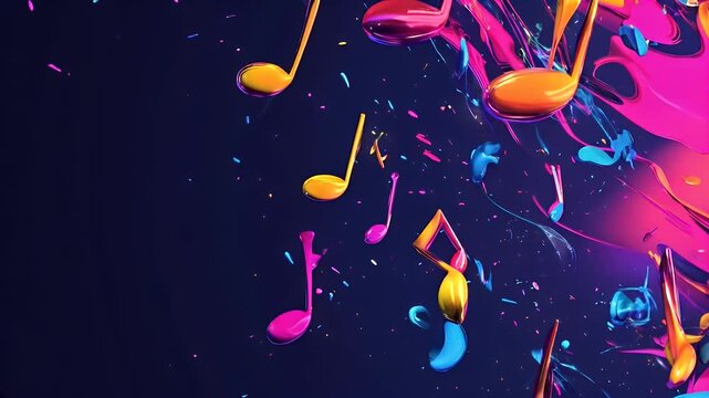 Colorful musical notes swirl, abstract background, vibrant music concept, website header