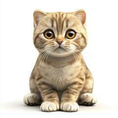 Obraz premium Scottish Fold cat sitting with its paws tucked in, centered on a clean white background