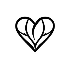 Elegant Heart Floral Design: Minimalist Black and White Vector Icon, Perfect for Valentines, Wedding, or Romantic Projects
