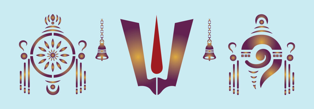 Balaji ji symbols shanku chakram namam, illustration desi retro indian art. god balaji logo