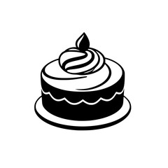 A delectable single-layer cake, adorned with swirls of creamy frosting and a single candle, is a delightful treat perfect for birthdays and special occasions.