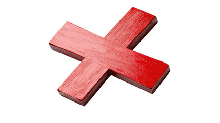 Obraz premium Red wooden cross symbolizing rejection on transparent background