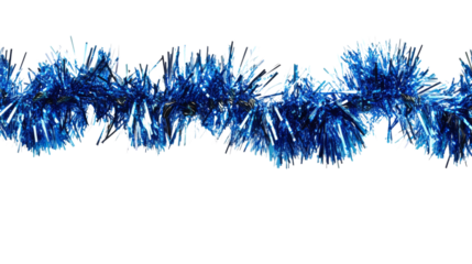 Shiny blue christmas tinsel garland isolated on transparent background