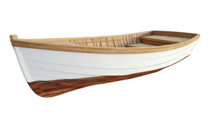 Classic wooden boat floating on transparent background
