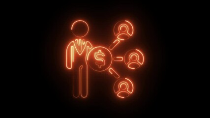 Glowing Neon Affiliate Icon, Symbol of Marketing Partnerships and Commission-Based Sales, HD Video Motion Graphic Animation on Black Background