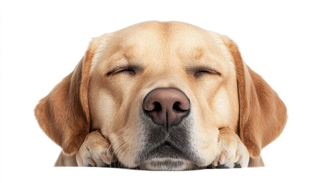 A close-up of a sleeping dog with a relaxed expression.