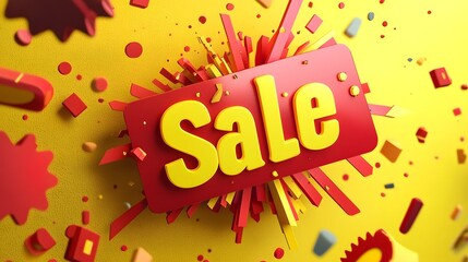 Vivid and eye catching  Sale  banner with a dynamic burst effect in striking red and yellow colors