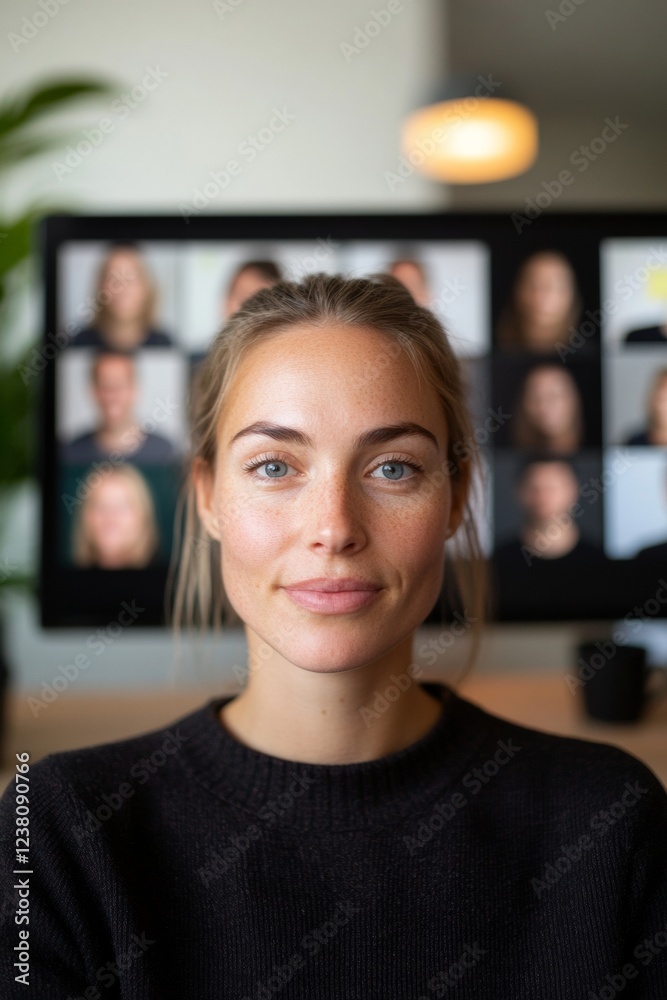Aufkleber - Modern Workspace Vision Sleek Tech-Focused Virtual Collaboration Session with Diverse Team - Engaging Cross-Cultural Communication and Business Networking for Remote Professionals