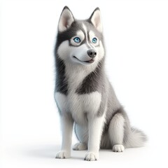 Obraz premium Siberian Husky with bright blue eyes and a thick fluffy coat, isolated on a clean white background