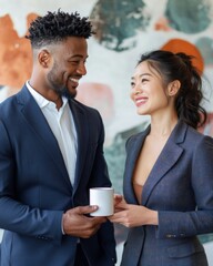 Diverse Professional Collaboration Modern Office Scene with Sleek Textures and Smart Casual Attire - Digital Branding and Cultural Marketing Vision