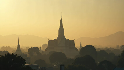 Fototapeta premium Temple Silhouettes in Haze