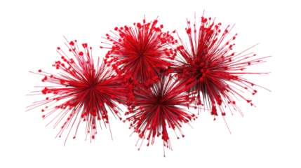 Red fireworks exploding with transparent background