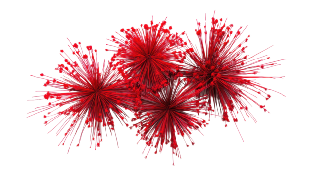Red fireworks exploding with transparent background