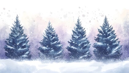 Obraz premium Snowy Winter Landscape Featuring Four Majestic Pine Trees