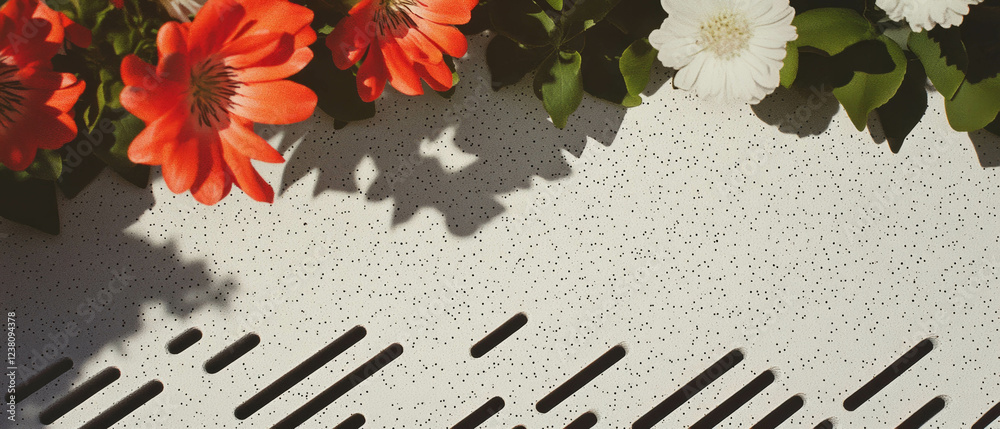 Poster minimalist collage featuring geometric shapes and intricate floral patterns
