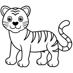 Vector cartoon tiger coloring page for kids on white background.