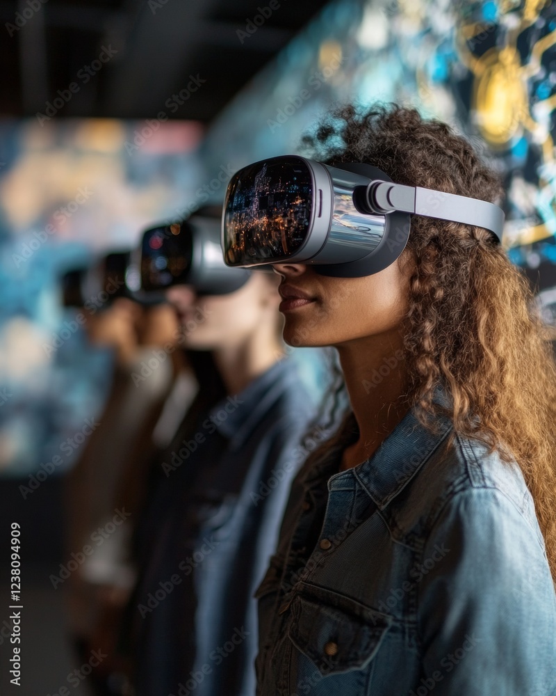 Poster Immersive VR Collaboration Diverse Professionals Engage in Global Community Projects with Holographic Maps and Interactive Design in Futuristic Workspaces