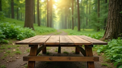Magazine Mockup on Table, Adventure magazine on picnic table photorealistic.