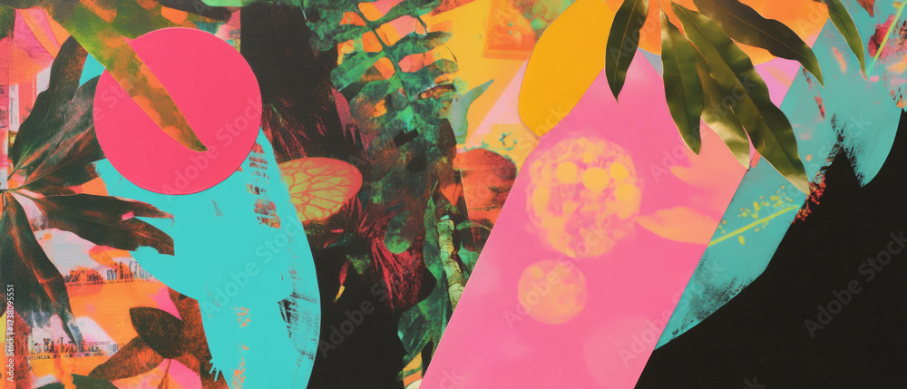 Aufkleber exploring abstract representations of photosynthesis in a vivid mixed media collage