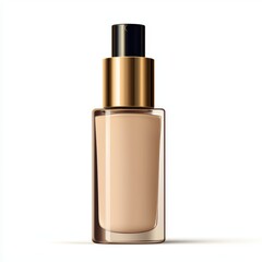 sleek bottle of foundation with a pump, labeled with soft golden accents, isolated on a clean white background