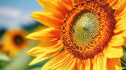 Close-up of a vibrant sunflower with detailed petals and seeds