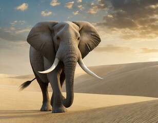 Obraz premium An African elephant is walking through the desert dunes in Southern Africa