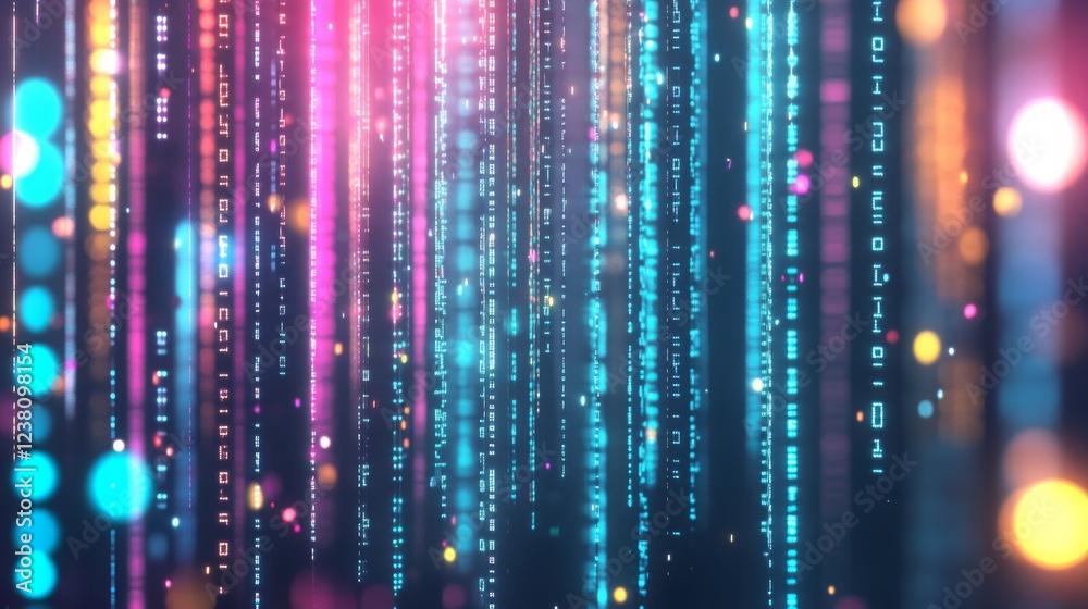 Poster bright digital lines create a mesmerizing visual of flowing data in a futuristic setting