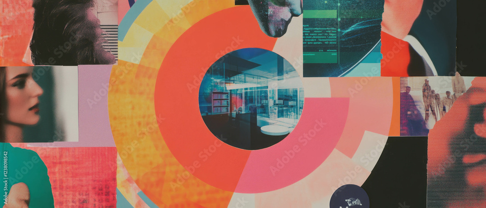 Poster exploration of innovation through a minimalistic mixed media collage
