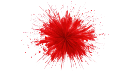 Red paint splashing on transparent background with radial symmetry