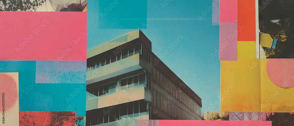 Poster Exploring geometric forms in a minimalistic mixed media collage