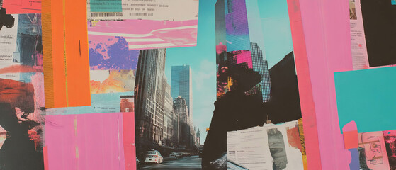 Creative mixed media collage featuring financial themes and vibrant textures