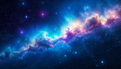 Fototapeta premium Vibrant Cosmic Nebula with Glowing Stars, Interstellar Cloud, and Galactic Glow in Deep Space