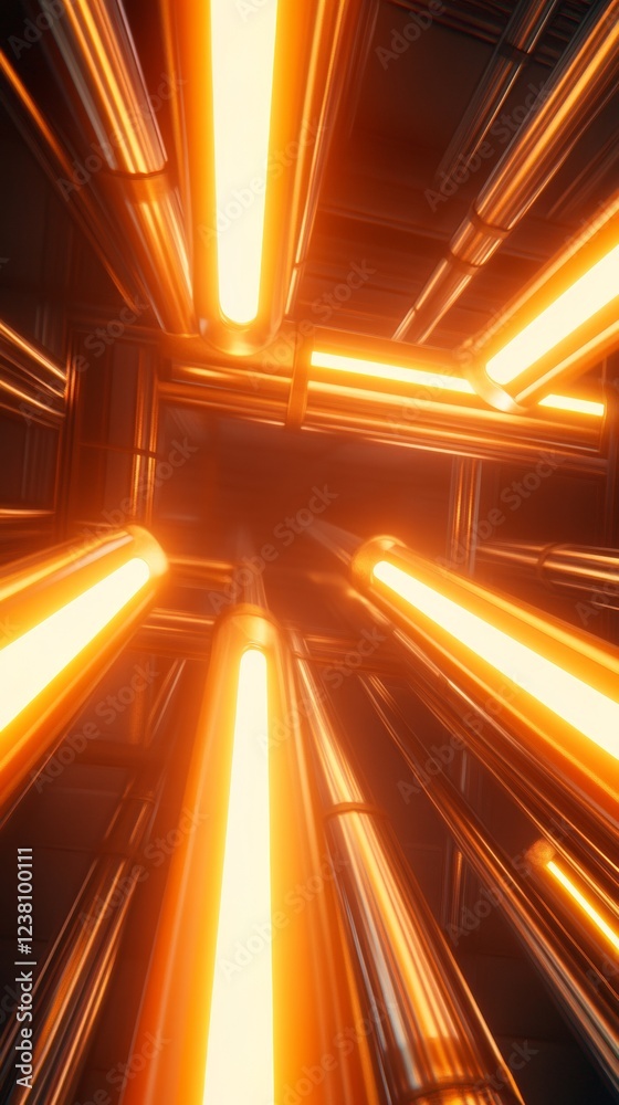 Aufkleber neon futuristic technology display illuminated metallic tubes with vibrant glow - cutting-edge digit