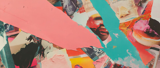 Minimalistic mixed media collage combining playful textures and diner themes in vibrant colors