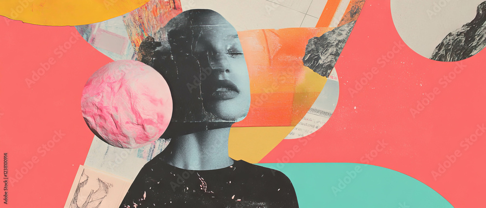 Poster creative exploration through a minimalistic mixed media collage with vibrant textures