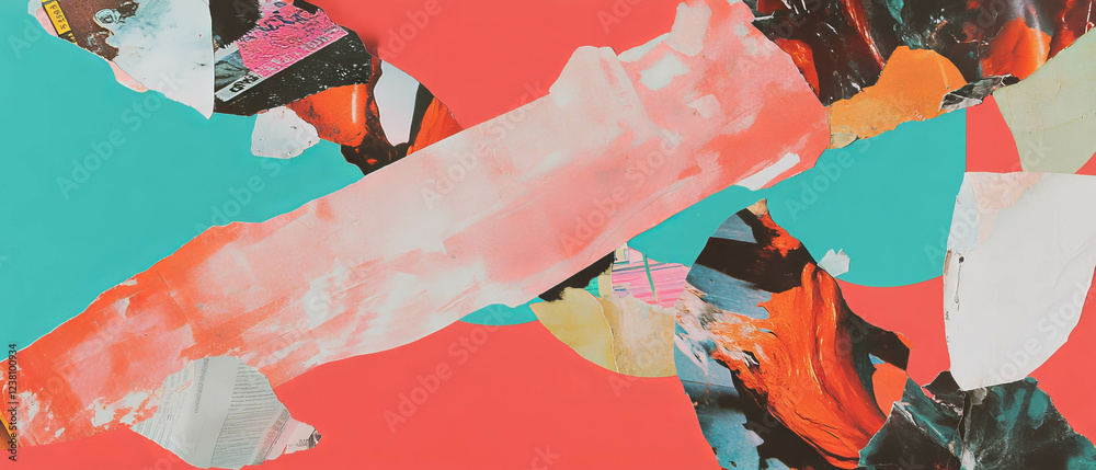 Poster Exploration of texture in a minimalistic mixed media collage with vibrant elements