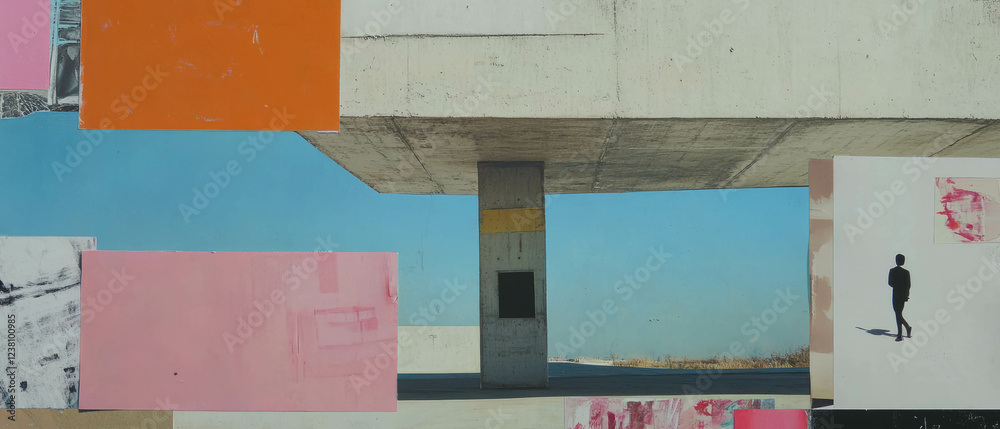 Poster Exploring textures in minimalistic mixed media collage of industrial architecture and colors