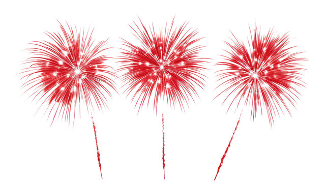 Red fireworks exploding with transparent background