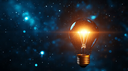 A light bulb floating in a starry sky, symbolizing ideas transcending boundaries, Realistic Photo Professional photography, Warm, soft directional lighting with diffused shadows,