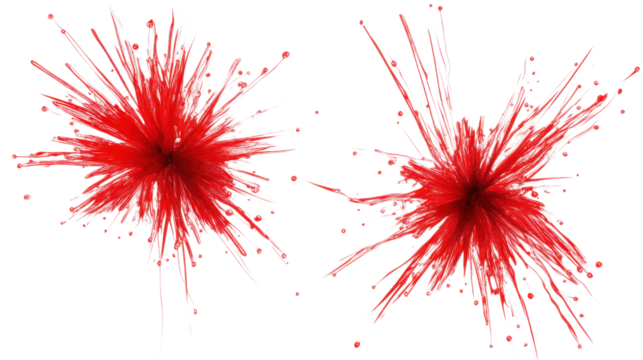 Two red paint splats exploding on transparent background