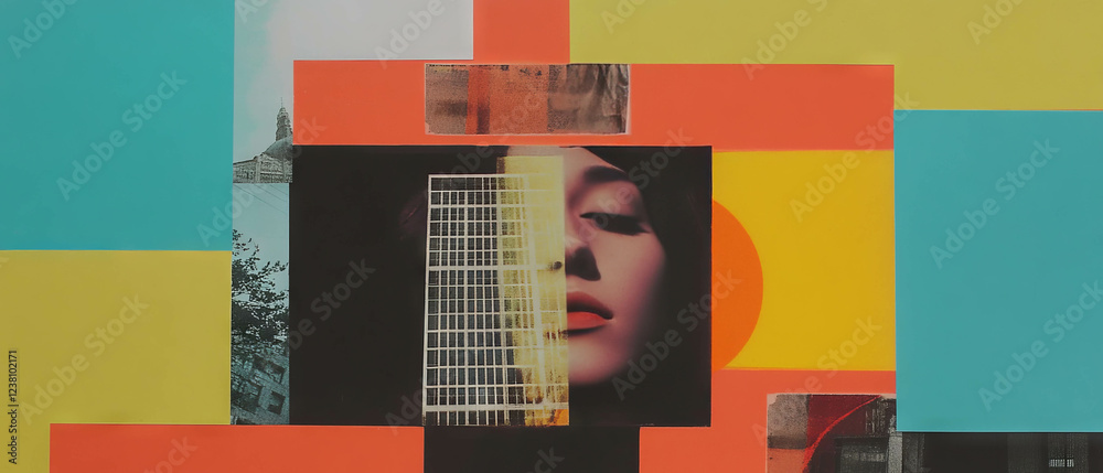 Poster modern constructions and minimalistic forms in a mixed media suprematist collage