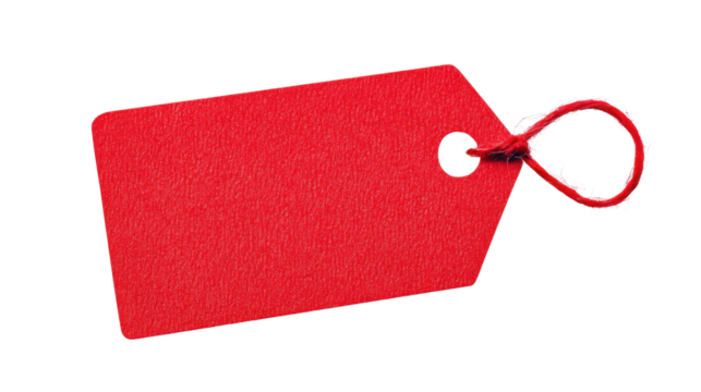 Red label with string on transparent background representing sales and discounts - Powered by Adobe