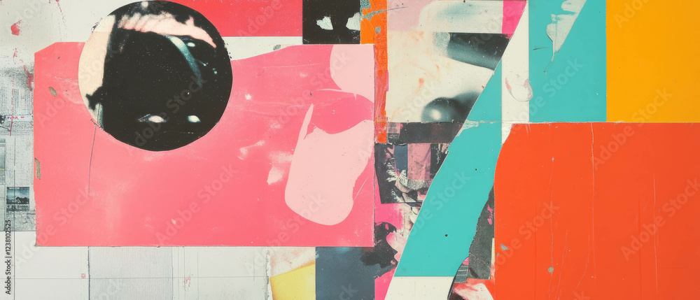 Poster collage showcasing vibrant colors and textures in a minimalistic scrapbooking style
