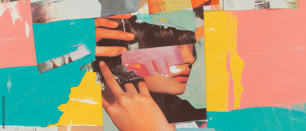 Poster creative scrapbook collage highlighting textures and colors with a minimalistic design approach