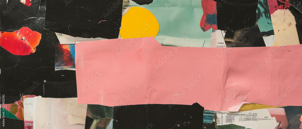 Poster minimalistic scrapbook collage showcasing textures and color contrasts in a creative layout