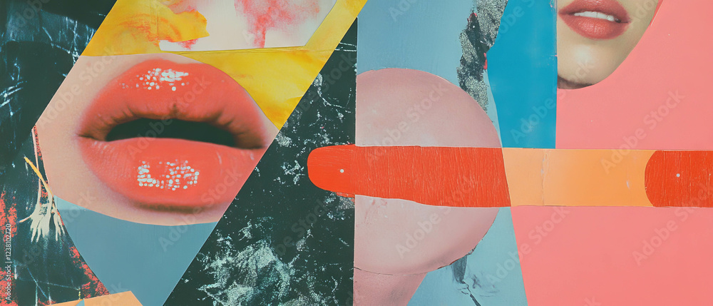 Poster minimalistic scrapbook collage featuring geometric patterns and magazine textures