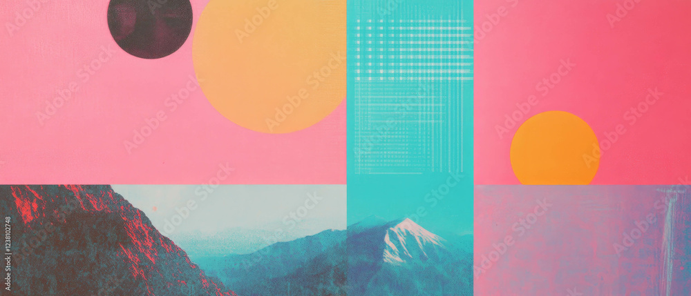 Poster Geometric patterns and gradient backgrounds create a unique minimalistic scrapbook collage