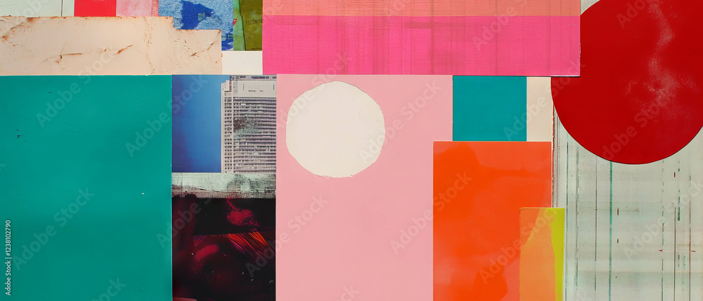 Poster minimalistic scrapbook collage featuring geometric patterns from city grids and textured cutouts