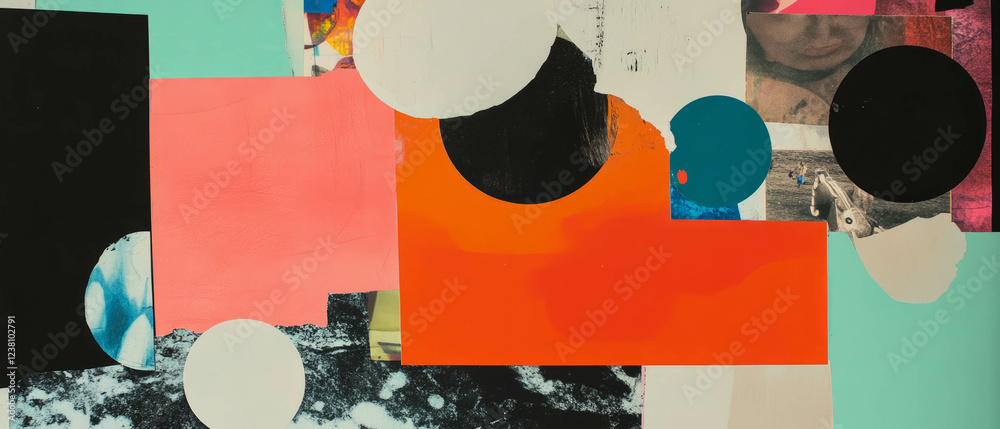 Poster creative minimalistic collage featuring various textures and ink blots for artistic expression